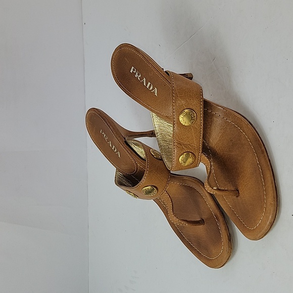 Prada Leather T-Strap Brown Women's Sandals - Picture 8 of 16